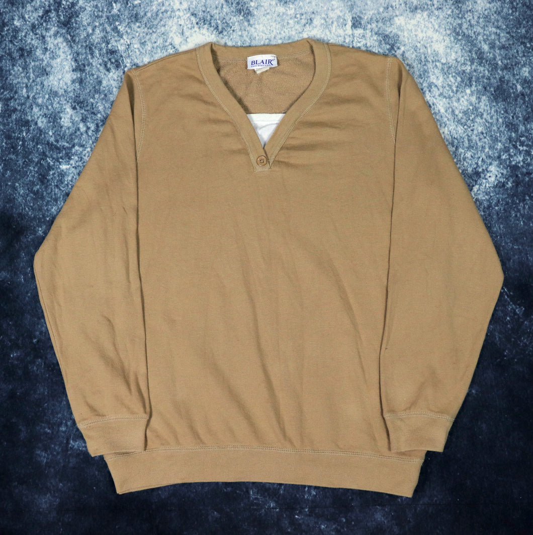 Vintage 90s Brown Blair V Neck Sweatshirt | Large