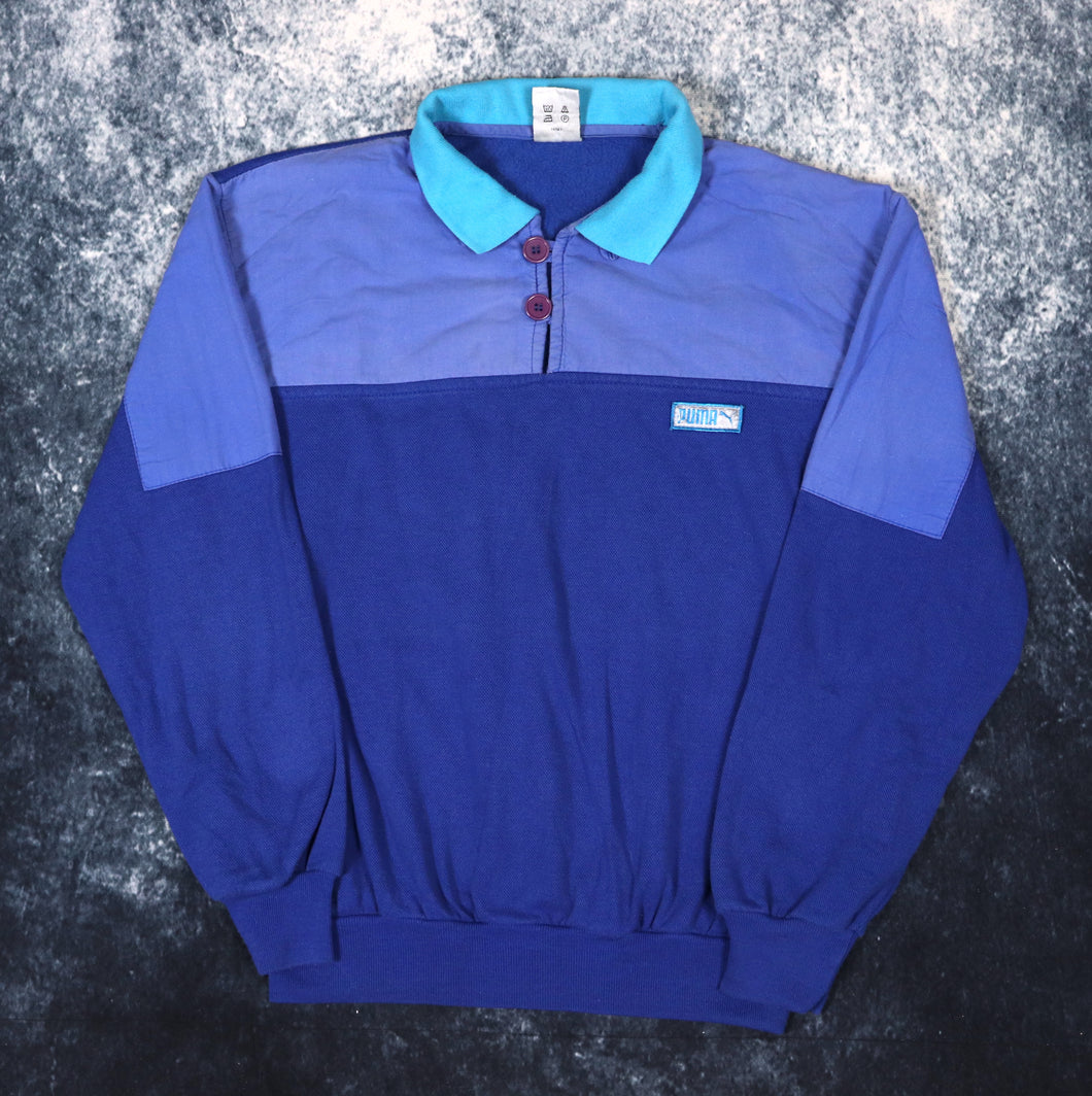 Vintage 90s Blue Puma Colour Block Collared Sweatshirt | XS