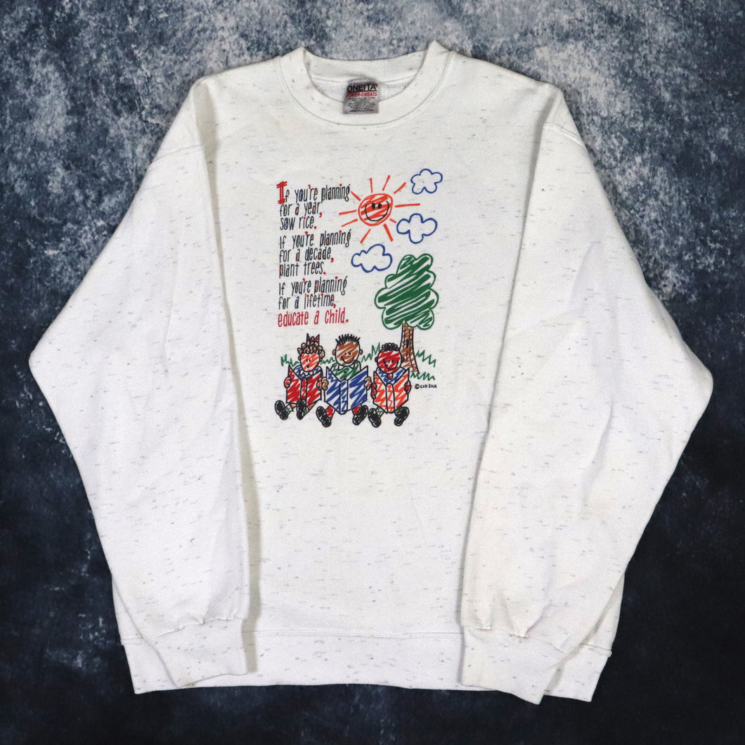 Vintage 90s White Educate a Child Sweatshirt | Large