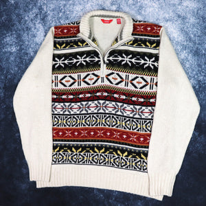 Vintage Beige Aztec Izod 1/4 Zip Jumper | XL