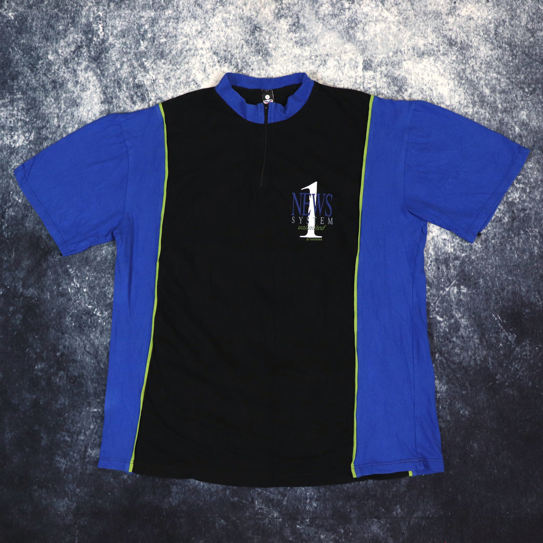 Vintage Black & Blue 1/4 Zip Cycling T Shirt | Large