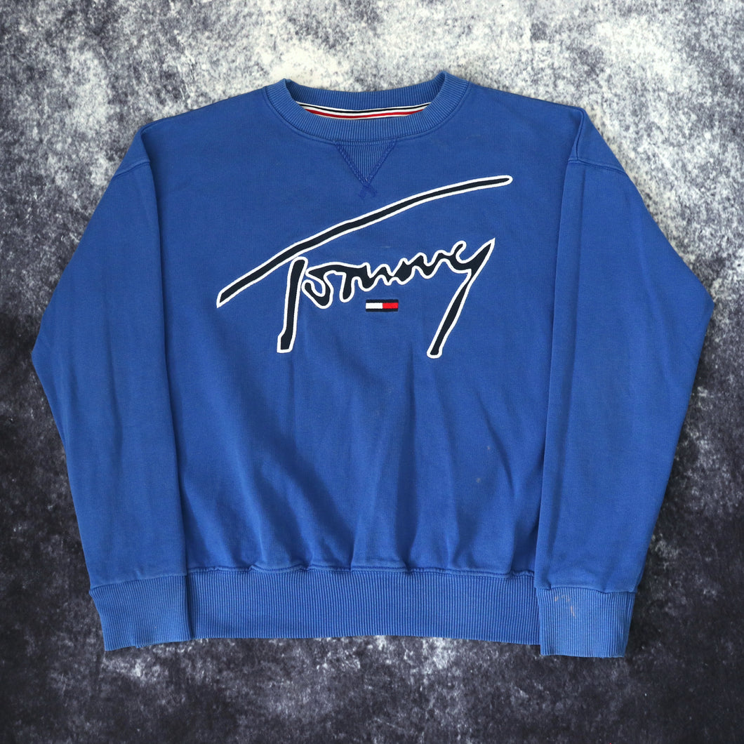 Vintage Blue Tommy Hilfiger Spell Out Sweatshirt | XS