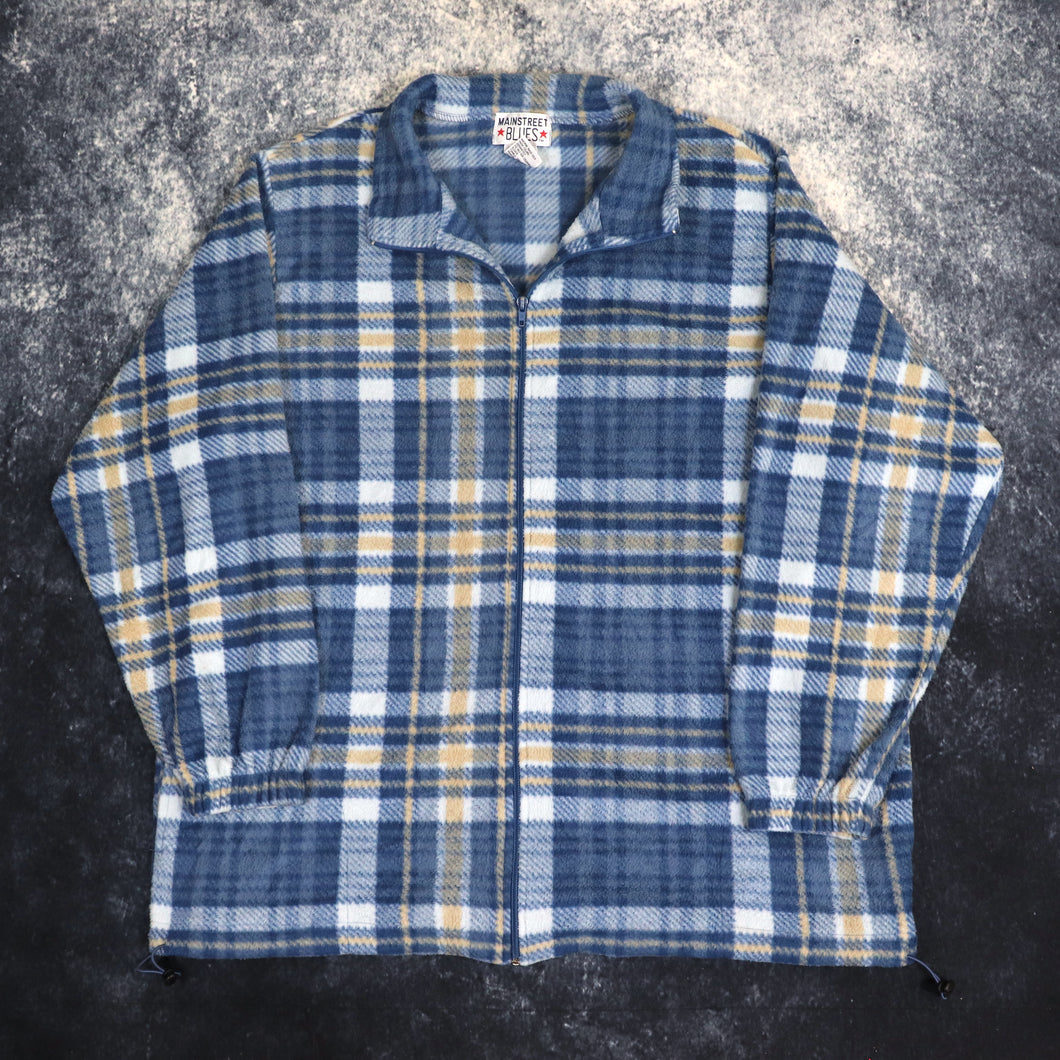 Vintage Blue & Beige Tartan Fleece Jacket | XL
