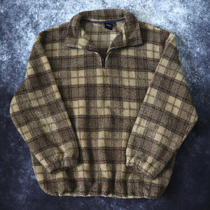 Vintage Brown Plaid Cotton Traders 1/4 Zip Sherpa Fleece | 3XL