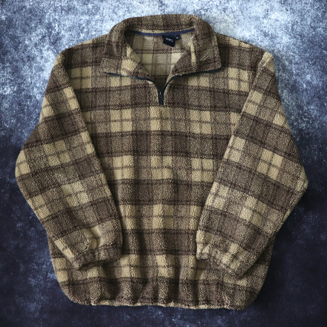 Vintage Brown Plaid Cotton Traders 1/4 Zip Sherpa Fleece | 3XL
