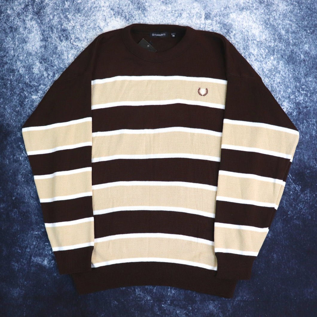 Vintage Brown, Beige & White Stripy Jumper | Medium