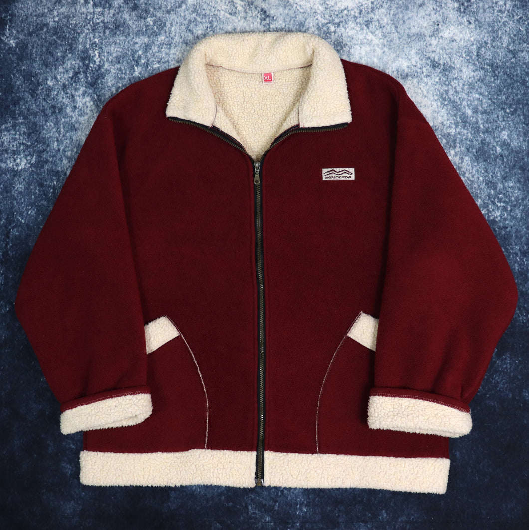 Vintage Burgundy & Beige Antartic Wear Sherpa Fleece Jacket | XXL