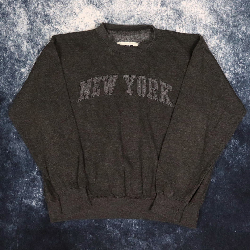 Vintage Dark Grey New York Spell Out Sweatshirt | Large