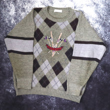 Load image into Gallery viewer, Vintage Grey Argyle Sport D&#39;Hiver Ski Jumper | Medium
