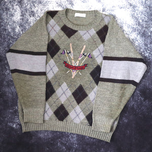 Vintage Grey Argyle Sport D'Hiver Ski Jumper | Medium