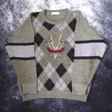 Load image into Gallery viewer, Vintage Grey Argyle Sport D&#39;Hiver Ski Jumper | Medium
