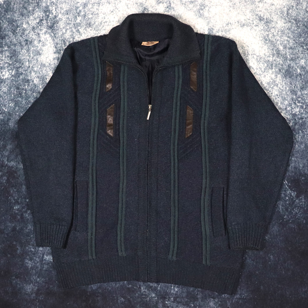 Vintage Navy Raphael Valencino Zip Up Grandad Jumper | Large