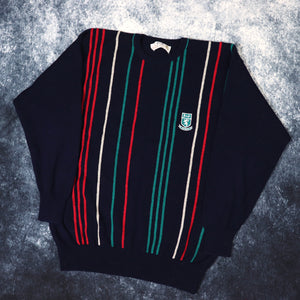 Vintage Navy Red Green & Beige Stripy Pringle Sports Jumper | Small