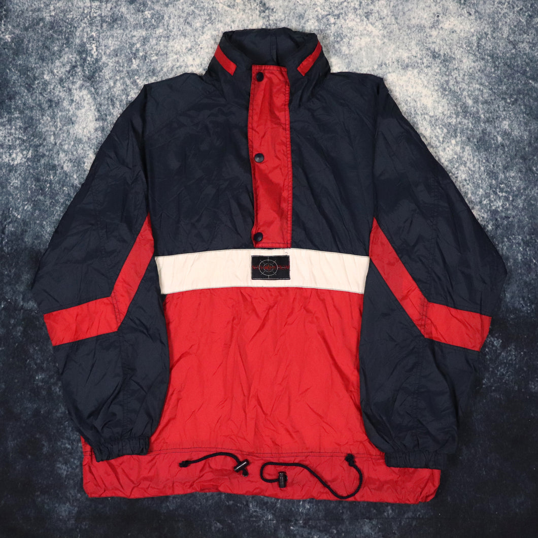 Vintage Navy Red & White Half Zip Colour Block Windbreaker Jacket | XL
