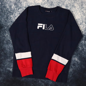 Vintage Navy White & Red Fila Spell Out Sweatshirt | Medium