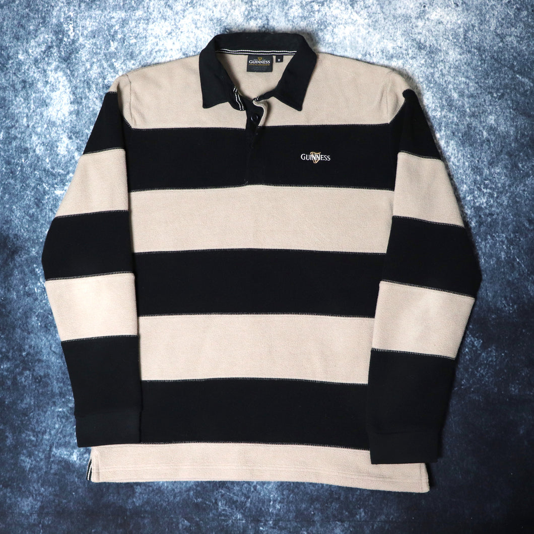 Vintage Oatmeal & Black Stripy Guinness Collared Fleece Sweatshirt | Medium
