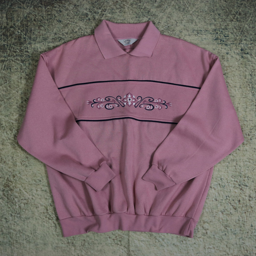 Vintage 90's Baby Pink Casual Club Polo Sweatshirt | Large