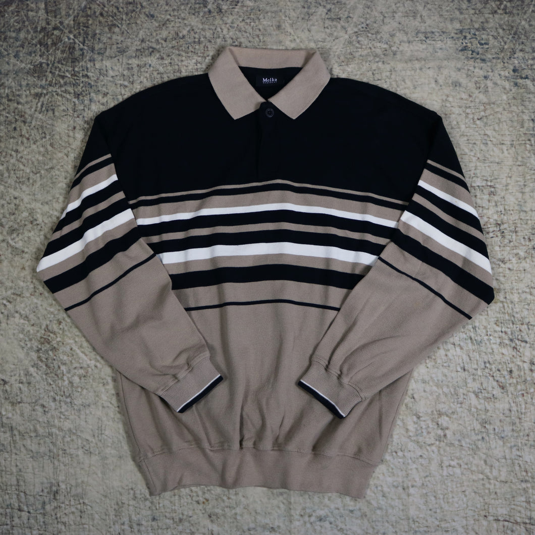 Vintage 90's Black & Beige Melka Polo Sweatshirt | Large