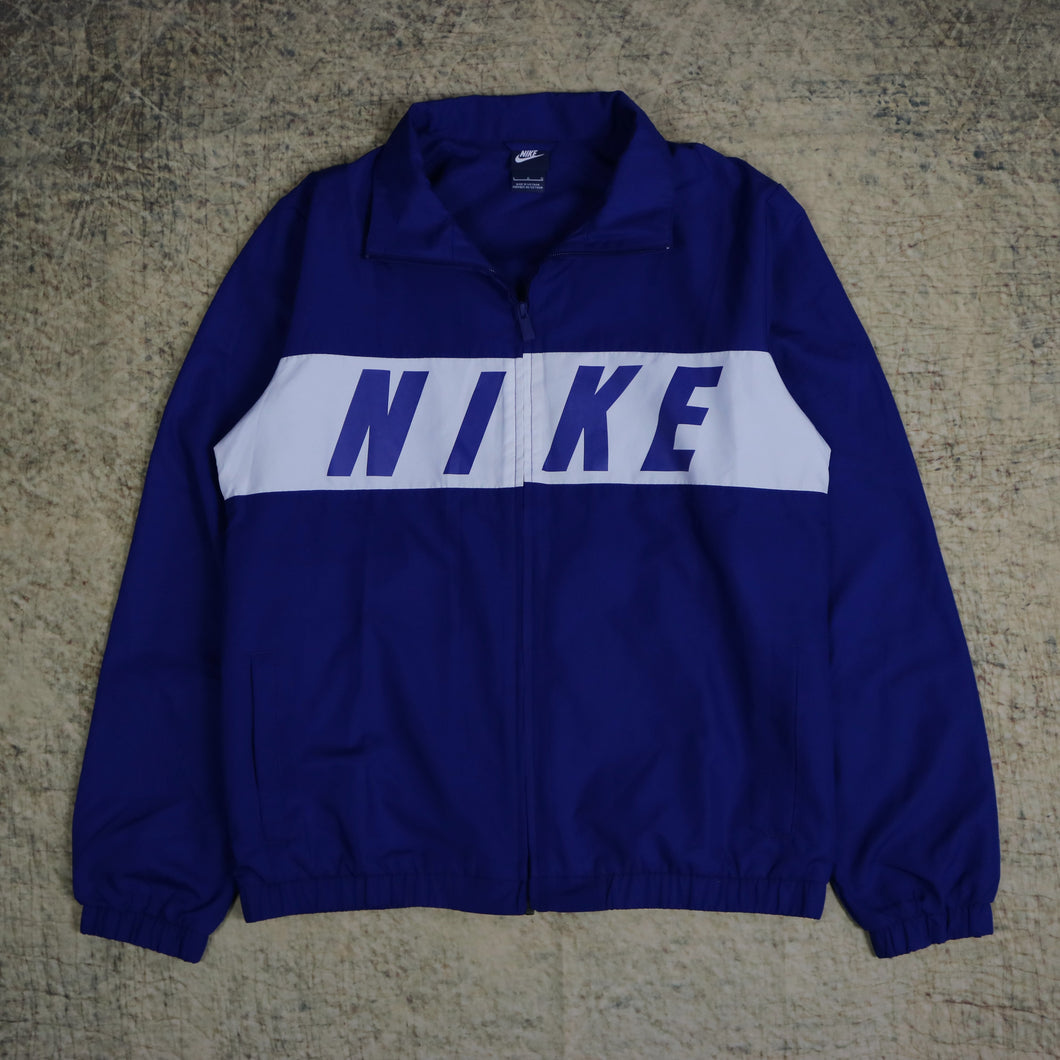 Vintage 90's Blue & White Nike Spell Out Windbreaker Jacket | Large