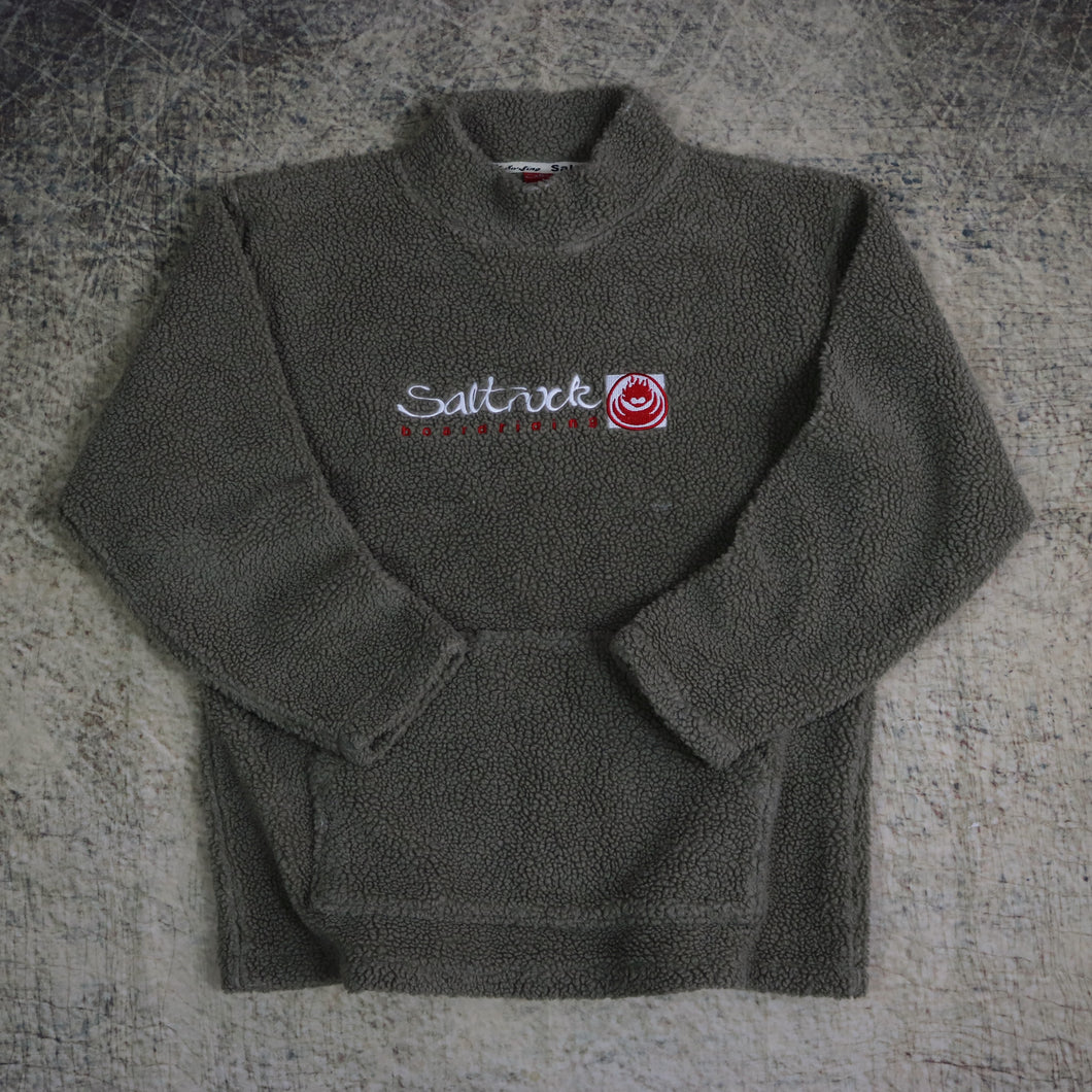Vintage 90's Khaki Saltrock Boarding High Neck Sherpa Fleece Sweatshirt | XXL