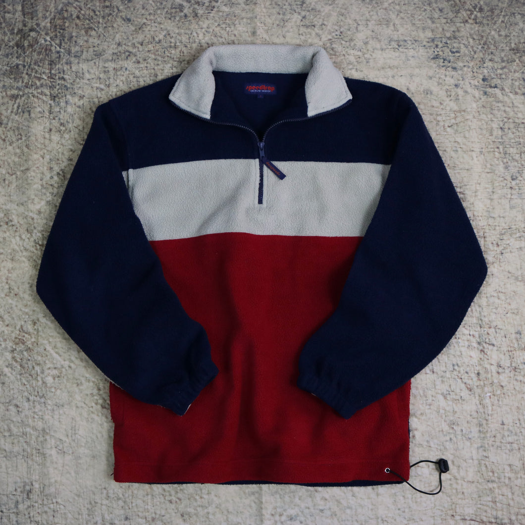 Vintage 90's Speedtrap 1/4 Zip Colour Block Fleece Sweatshirt | Small