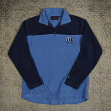 Load image into Gallery viewer, Vintage 90&#39;s Baby Blue &amp; Navy Animal 1/4 Zip Fleece Sweatshirt | Small
