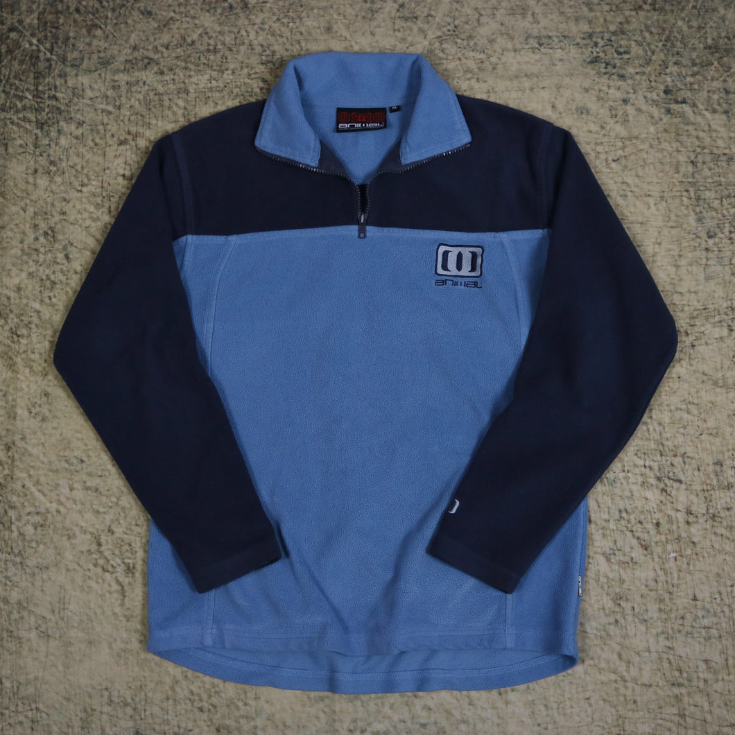 Vintage 90's Baby Blue & Navy Animal 1/4 Zip Fleece Sweatshirt | Small