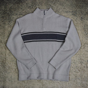 Vintage 90's Beige & Grey 1/4 Zip Jumper | Medium