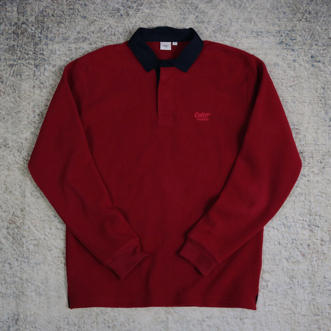 Vintage 90's Red Cotton Traders Fleece Polo Sweatshirt | Medium