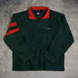 Vintage 90's Green & Orange Tommy Hilfiger 1/4 Zip Fleece Sweatshirt | XXL