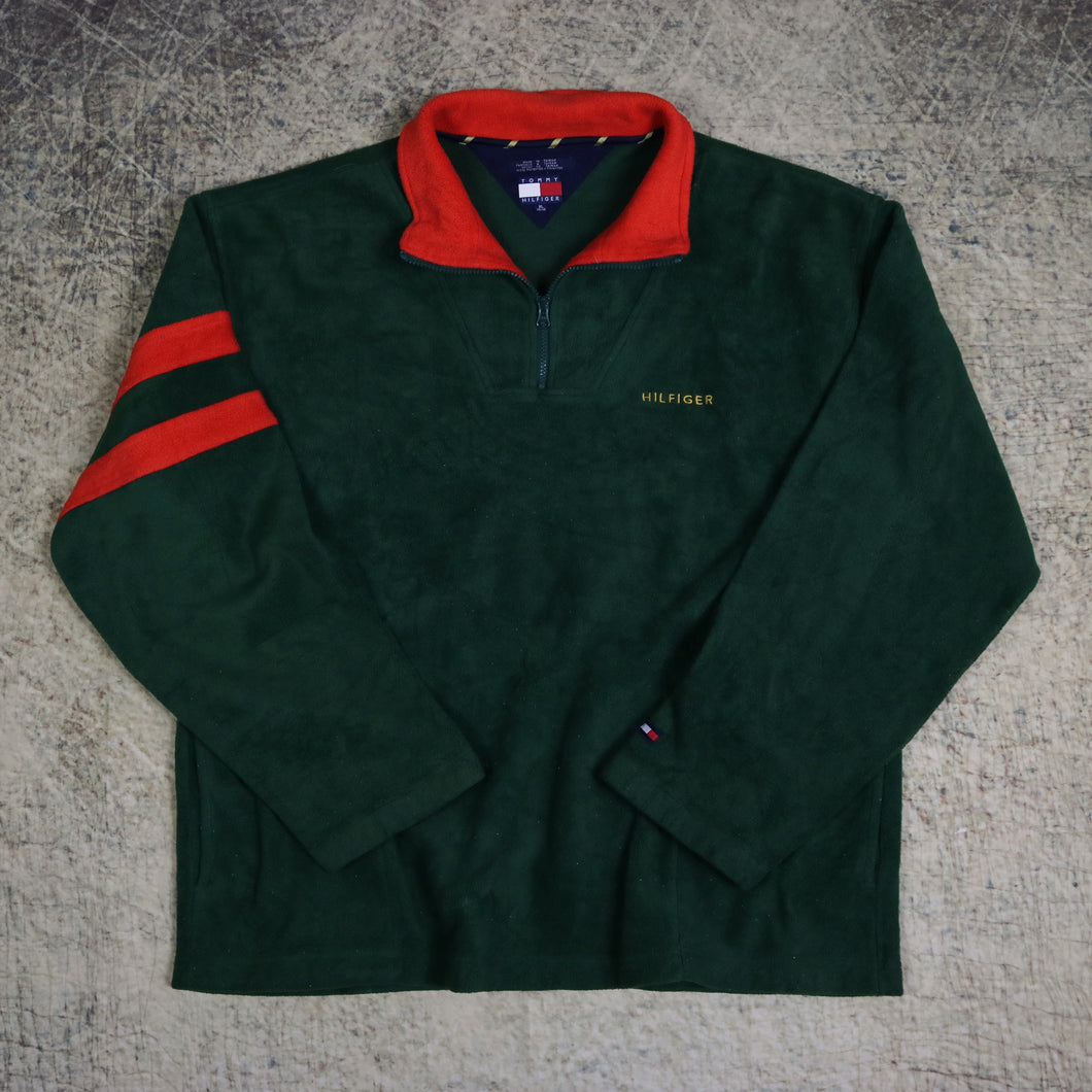 Vintage 90's Green & Orange Tommy Hilfiger 1/4 Zip Fleece Sweatshirt | XXL