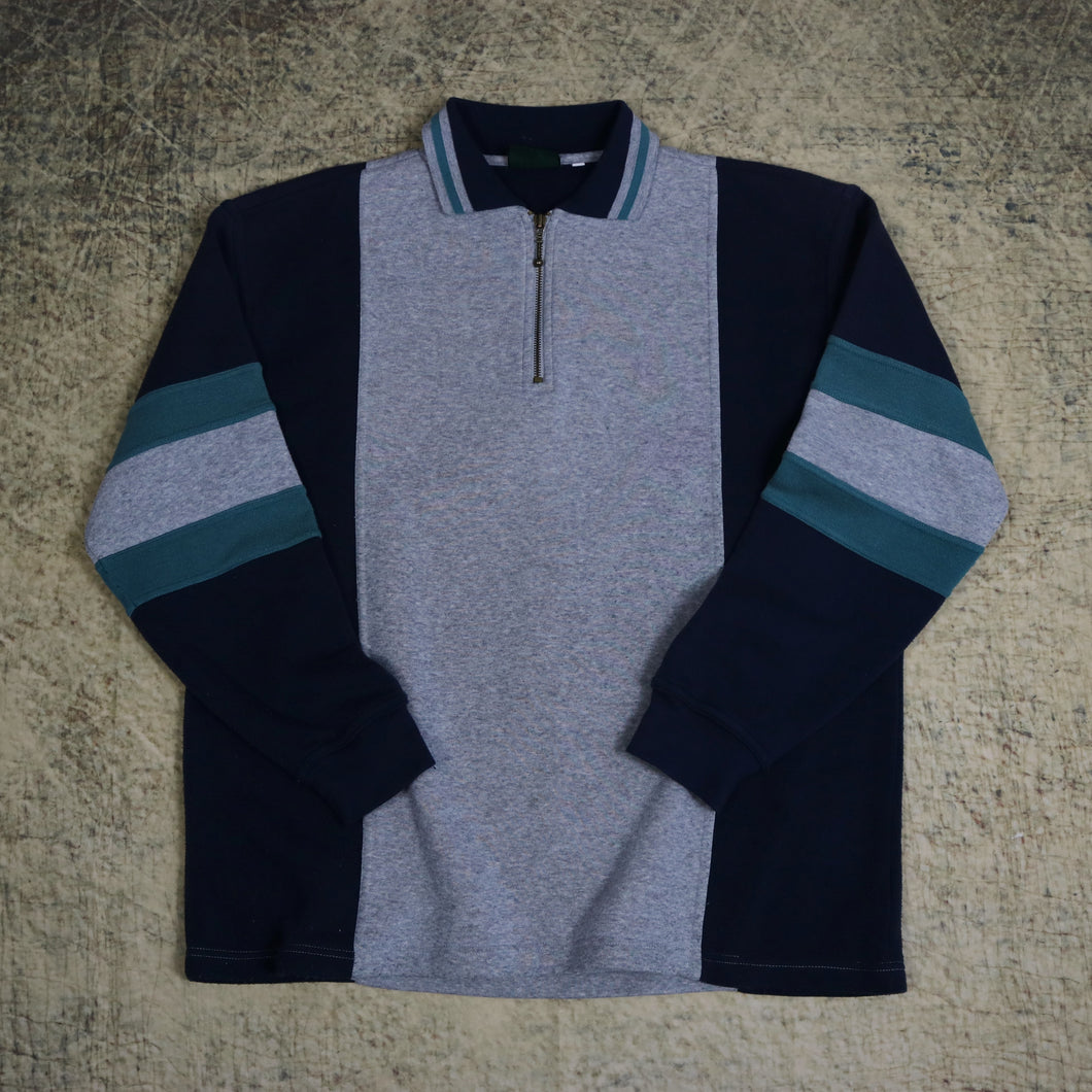Vintage 90's Grey, Navy & Teal Canda 1/4 Zip Sweatshirt | Large
