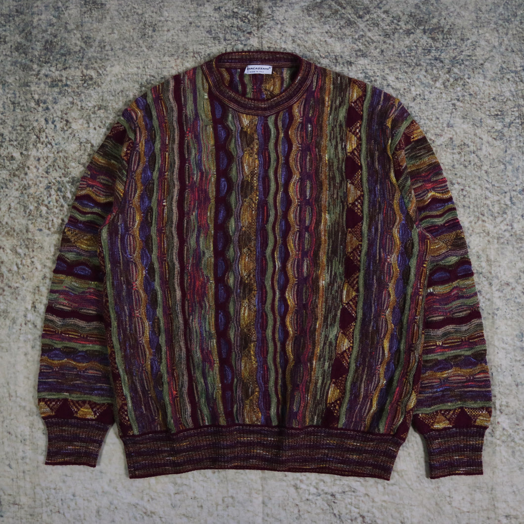 Vintage 90's Multicoloured Marcazzani Coogi Style Grandad Jumper | Large