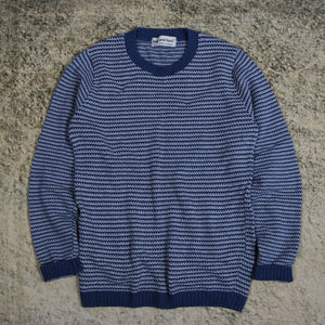 Vintage 90's Blue & White Stag And Hart Striped Jumper | Small