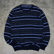 Load image into Gallery viewer, Vintage Dark Grey, Baby Blue &amp; Navy Striped Maine New England Jumper | Large
