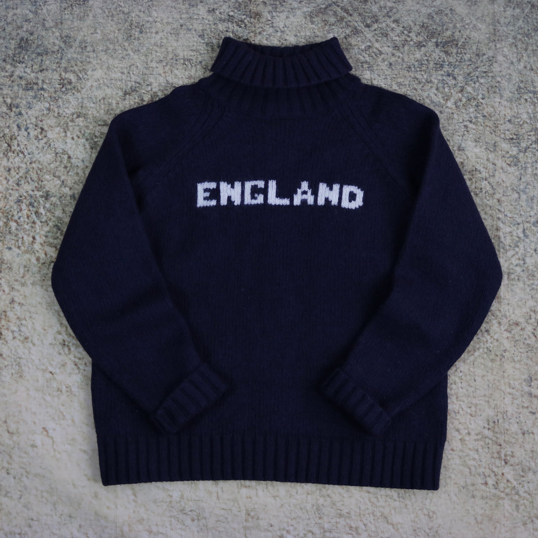 Vintage 90's Navy England Turtle Neck Jumper | Small