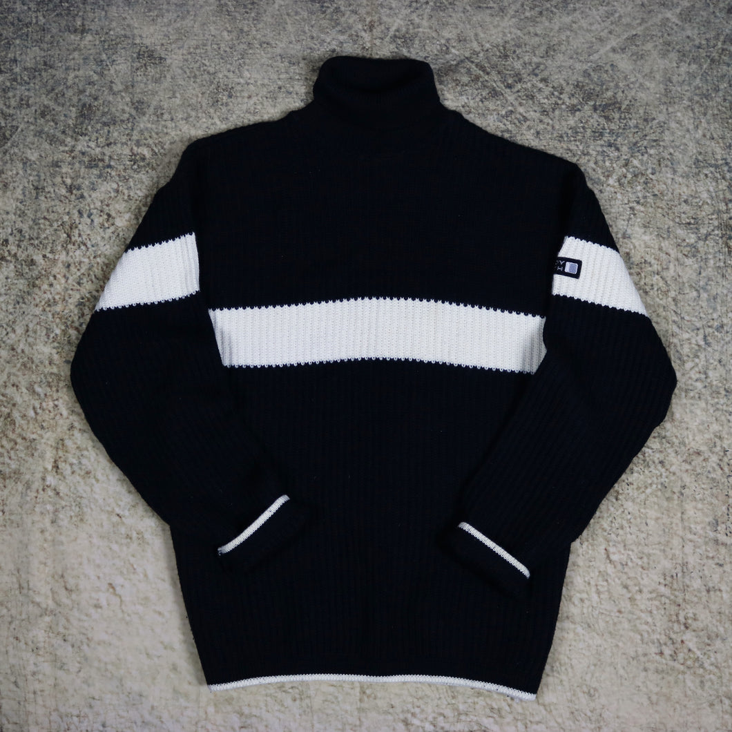 Vintage 90's Navy & Cream Teddy Smith Turtle Neck Jumper | Large