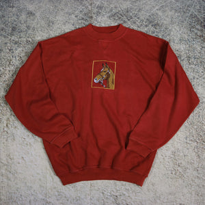Vintage 90's Red Horse Embroidered Sweatshirt | Large