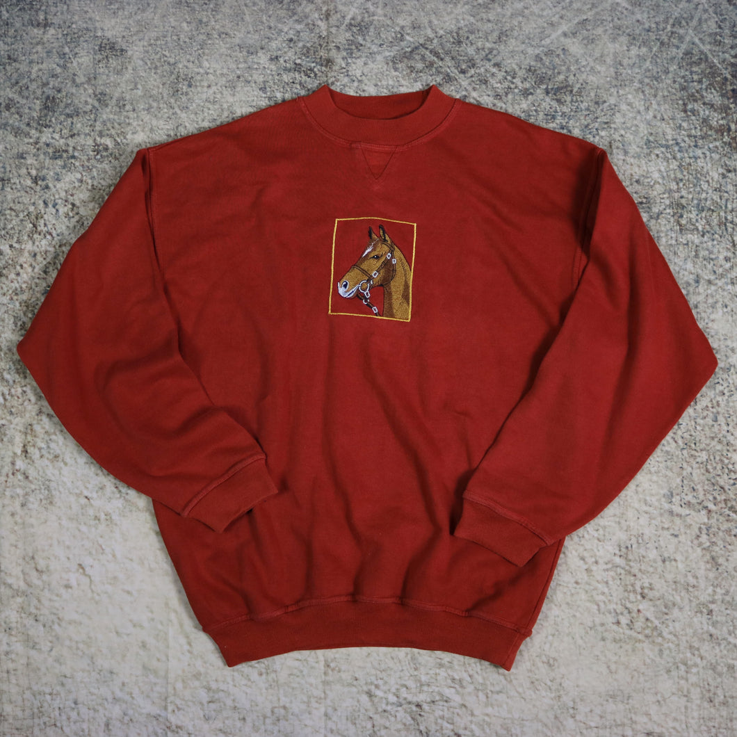 Vintage 90's Red Horse Embroidered Sweatshirt | Large