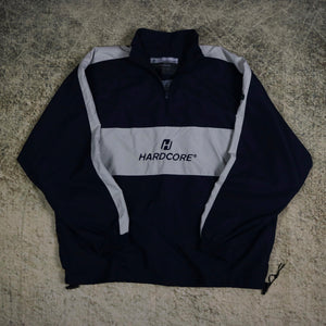Vintage 90's Navy & Beige Hardcore 1/4 Zip Windbreaker Jacket | 3XL
