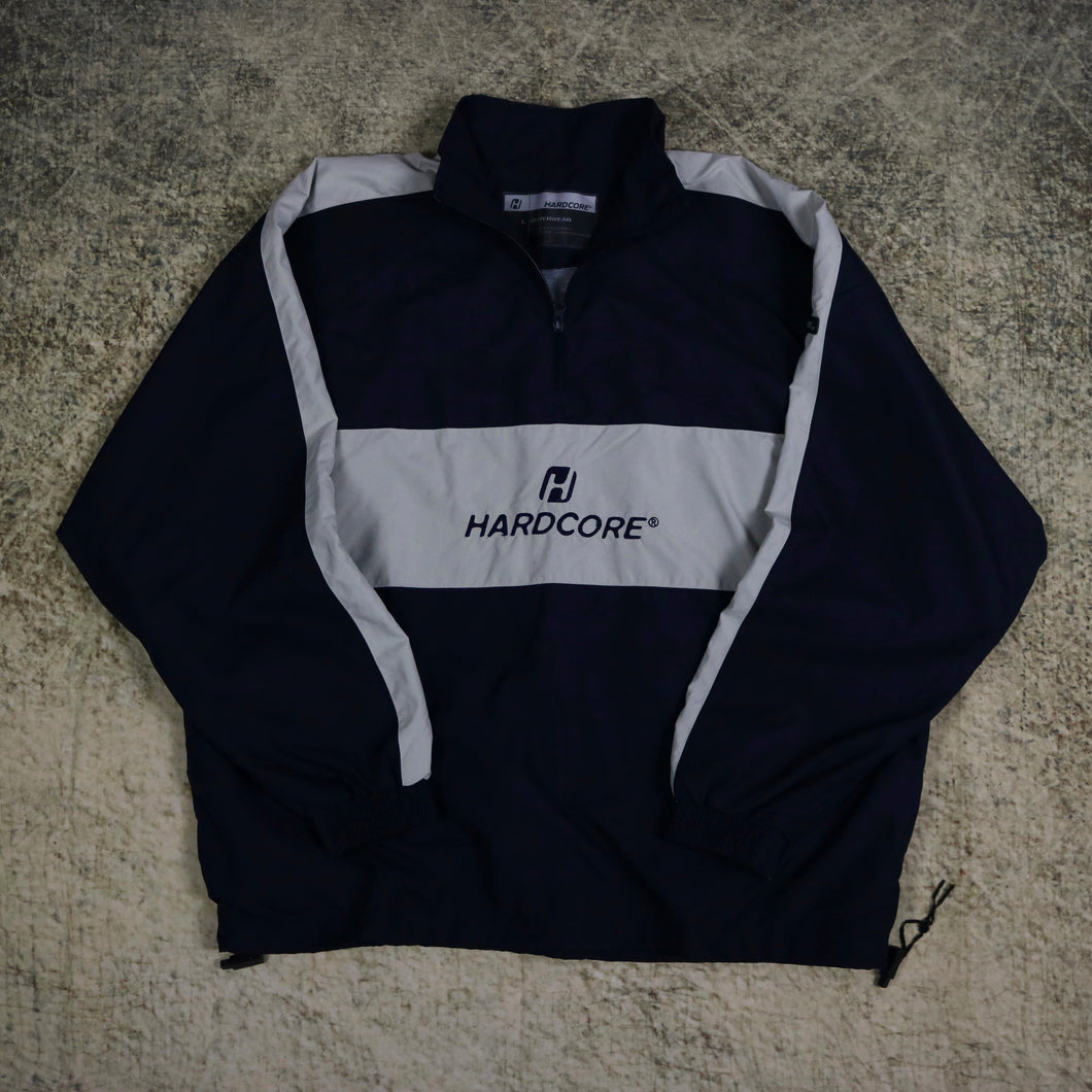Vintage 90's Navy & Beige Hardcore 1/4 Zip Windbreaker Jacket | 3XL