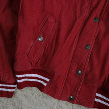 Load image into Gallery viewer, Vintage 90&#39;s Red Fishbone Hooded Corduroy College Jacket | Small
