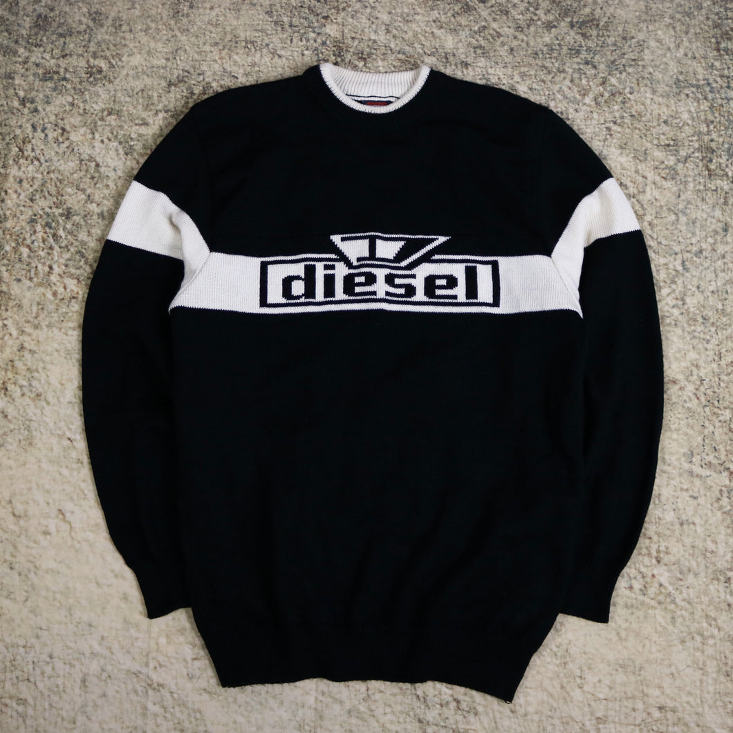 Vintage 90's Black & Cream Diesel Spell Out Jumper | Small