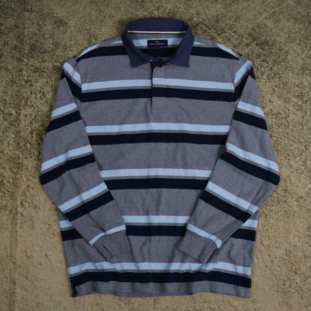 Vintage Blue Harbour Striped Rugby Sweatshirt | Large