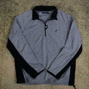 Vintage 90's Grey & Black Nautica 1/4 Zip Fleece Sweatshirt | XL