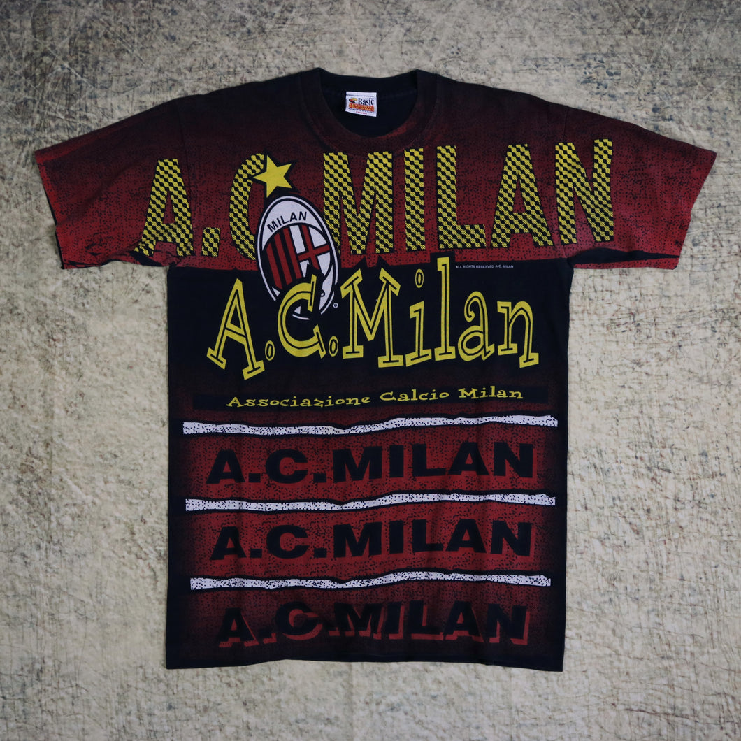 Vintage 90's Red & Black AC Milan Football T Shirt | Small