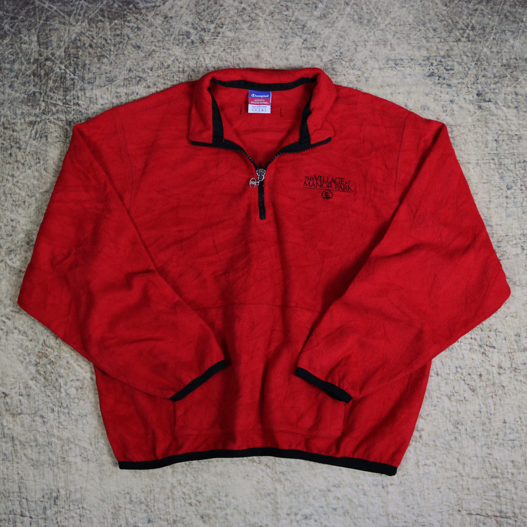 Vintage 90's Red Champion 1/4 Zip Fleece Sweatshirt | XL