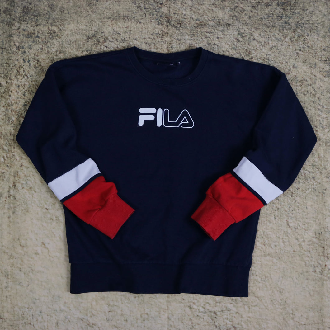 Vintage 90's Navy Fila Spell Out Sweatshirt | Medium
