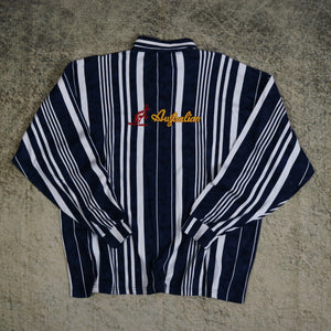 Vintage 90's Navy & Cream Striped Australian Polo Sweatshirt | XL