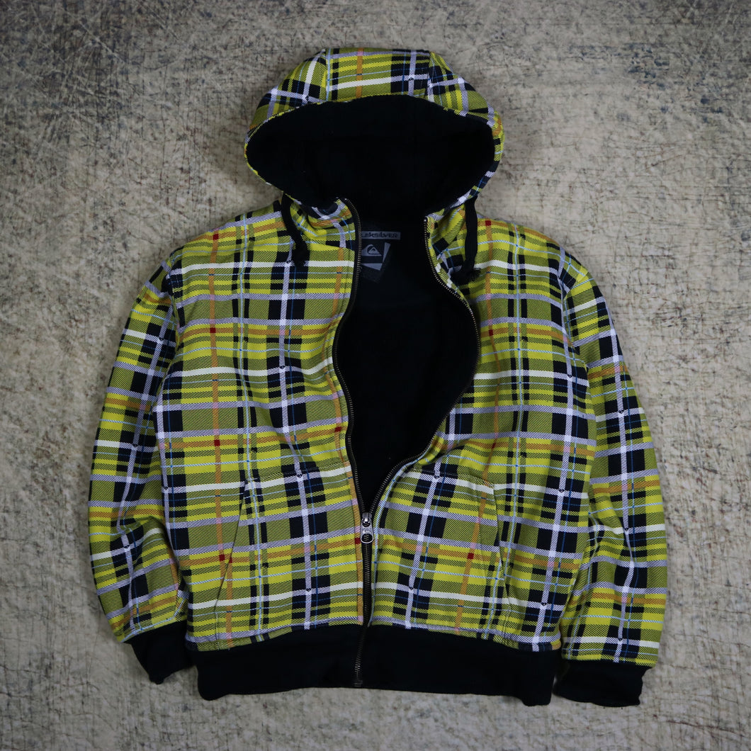 Vintage 90's Yellow Tartan Quiksilver Fleece Lined Hooded Jacket | XS